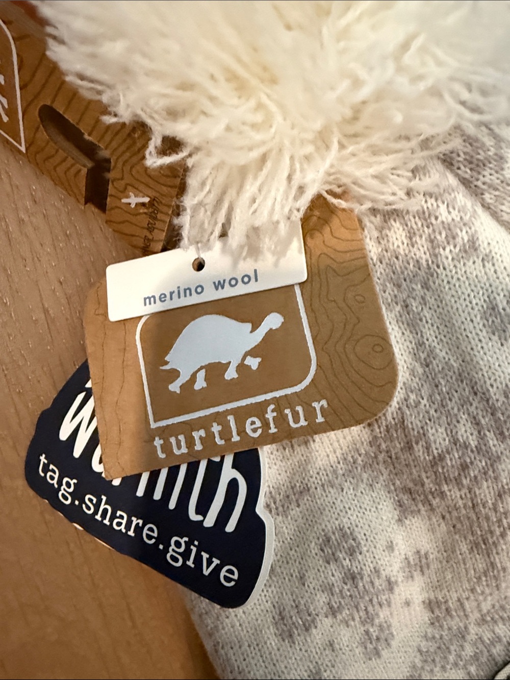 Cream & Gray Knit Pom Beanie with Turtle Patch - Women - Picture 3 of 5